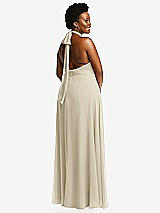 Rear View Thumbnail - Champagne High Neck Halter Backless Maxi Dress