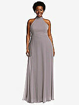 Front View Thumbnail - Cashmere Gray High Neck Halter Backless Maxi Dress