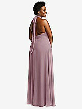 Rear View Thumbnail - Dusty Rose High Neck Halter Backless Maxi Dress