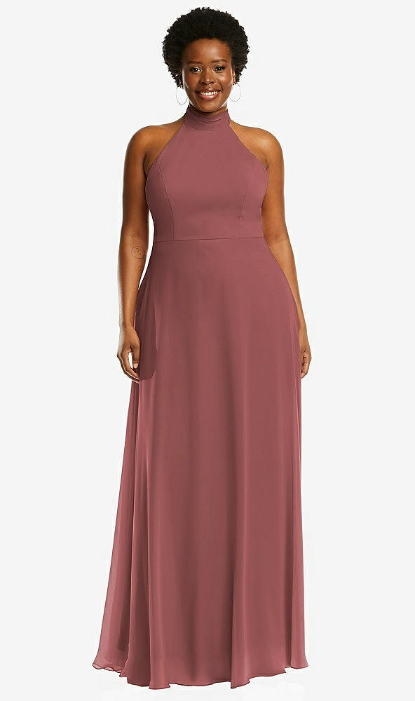Front View - English Rose High Neck Halter Backless Maxi Dress