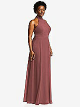 Side View Thumbnail - English Rose High Neck Halter Backless Maxi Dress