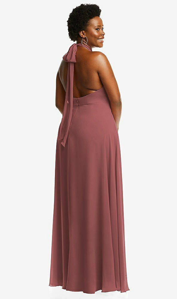 Back View - English Rose High Neck Halter Backless Maxi Dress
