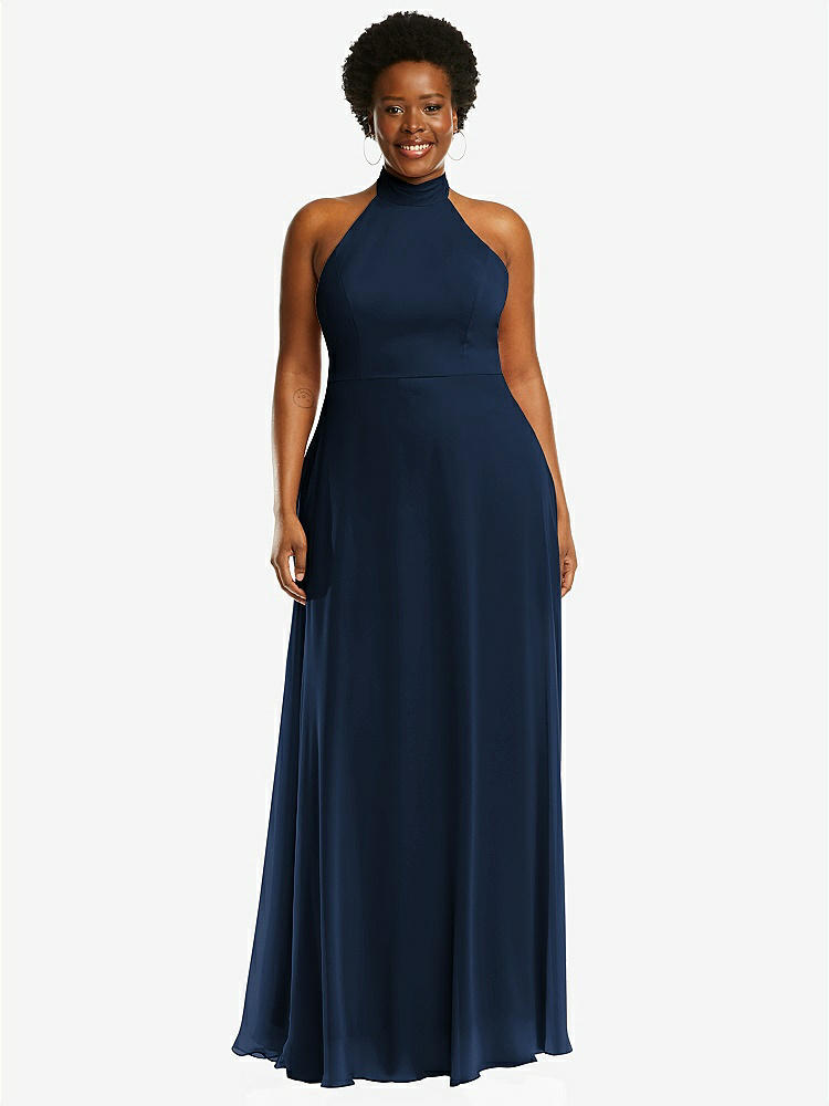 High-neck Open-back Maxi Bridesmaid Dress With Scarf Tie In