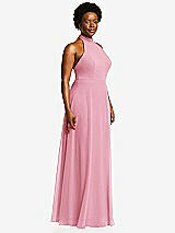 Side View Thumbnail - Peony Pink High Neck Halter Backless Maxi Dress