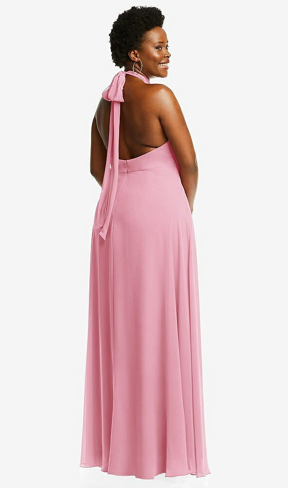 Back View - Peony Pink High Neck Halter Backless Maxi Dress