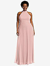 Front View Thumbnail - Rose - PANTONE Rose Quartz High Neck Halter Backless Maxi Dress