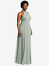 Side View Thumbnail - Willow Green High Neck Halter Backless Maxi Dress