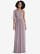 Front View Thumbnail - Lilac Dusk One-Shoulder Bell Sleeve Chiffon Maxi Dress