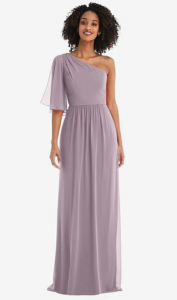 Front View - Lilac Dusk One-Shoulder Bell Sleeve Chiffon Maxi Dress