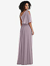 Rear View Thumbnail - Lilac Dusk One-Shoulder Bell Sleeve Chiffon Maxi Dress