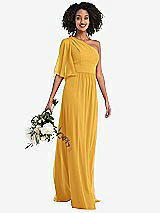 Alt View 1 Thumbnail - NYC Yellow One-Shoulder Bell Sleeve Chiffon Maxi Dress