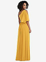 Rear View Thumbnail - NYC Yellow One-Shoulder Bell Sleeve Chiffon Maxi Dress