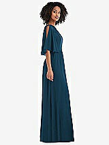 Side View Thumbnail - Atlantic Blue One-Shoulder Bell Sleeve Chiffon Maxi Dress