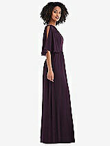 Side View Thumbnail - Aubergine One-Shoulder Bell Sleeve Chiffon Maxi Dress