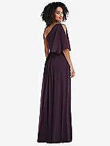 Rear View Thumbnail - Aubergine One-Shoulder Bell Sleeve Chiffon Maxi Dress