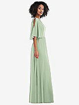 Side View Thumbnail - Celadon One-Shoulder Bell Sleeve Chiffon Maxi Dress