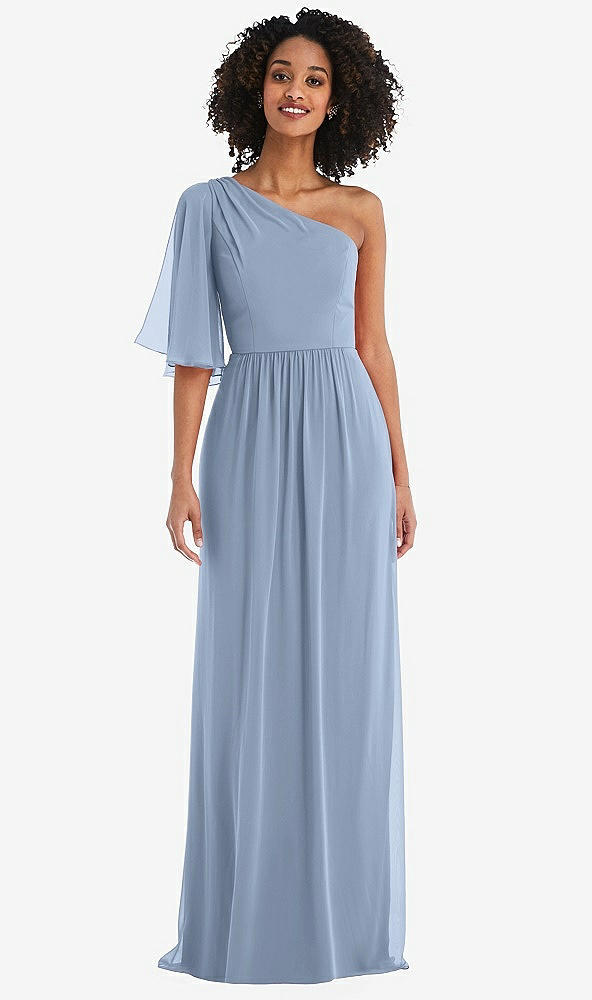 Front View - Cloudy One-Shoulder Bell Sleeve Chiffon Maxi Dress