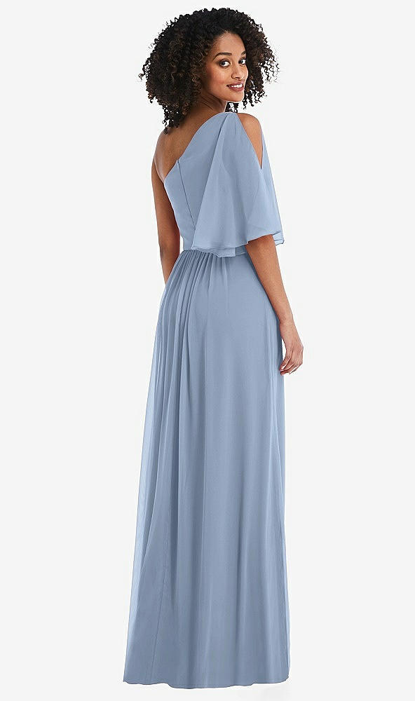 Back View - Cloudy One-Shoulder Bell Sleeve Chiffon Maxi Dress