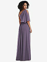 Rear View Thumbnail - Lavender One-Shoulder Bell Sleeve Chiffon Maxi Dress