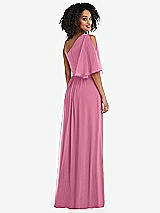 Rear View Thumbnail - Orchid Pink One-Shoulder Bell Sleeve Chiffon Maxi Dress