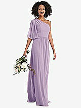 Alt View 1 Thumbnail - Pale Purple One-Shoulder Bell Sleeve Chiffon Maxi Dress