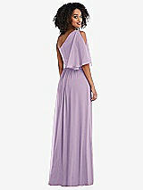 Rear View Thumbnail - Pale Purple One-Shoulder Bell Sleeve Chiffon Maxi Dress