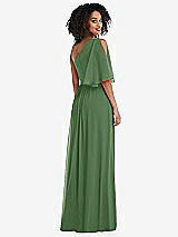 Rear View Thumbnail - Vineyard Green One-Shoulder Bell Sleeve Chiffon Maxi Dress