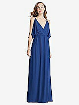 Alt View 3 Thumbnail - Classic Blue Convertible Cold-Shoulder Draped Wrap Maxi Dress