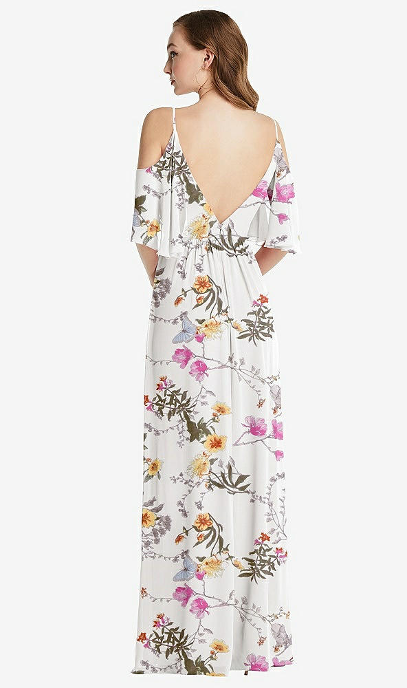 Back View - Butterfly Botanica Ivory Convertible Cold-Shoulder Draped Wrap Maxi Dress