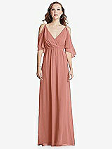 Front View Thumbnail - Desert Rose Convertible Cold-Shoulder Draped Wrap Maxi Dress