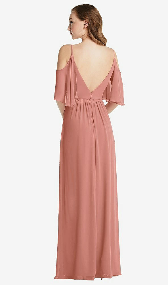 Back View - Desert Rose Convertible Cold-Shoulder Draped Wrap Maxi Dress