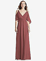 Front View Thumbnail - English Rose Convertible Cold-Shoulder Draped Wrap Maxi Dress