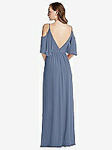 Rear View Thumbnail - Larkspur Blue Convertible Cold-Shoulder Draped Wrap Maxi Dress