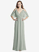 Alt View 1 Thumbnail - Willow Green Convertible Cold-Shoulder Draped Wrap Maxi Dress