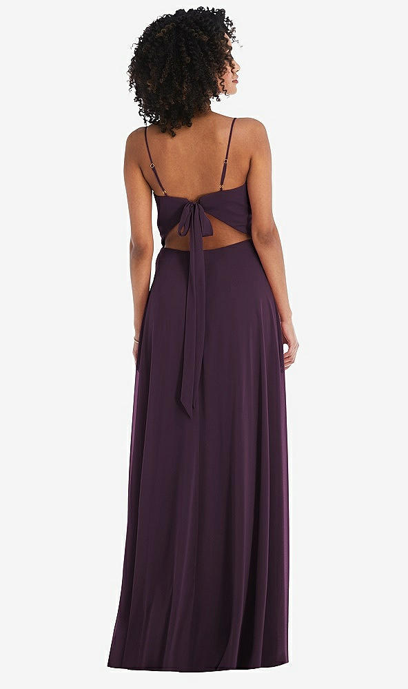 Back View - Aubergine Tie-Back Cutout Maxi Dress with Front Slit