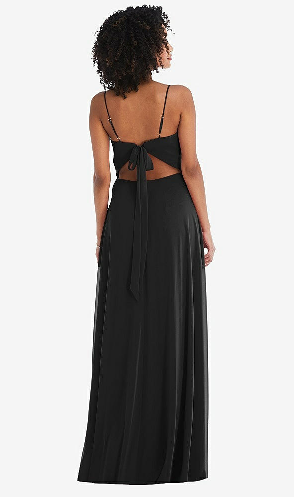Back View - Black Tie-Back Cutout Maxi Dress with Front Slit