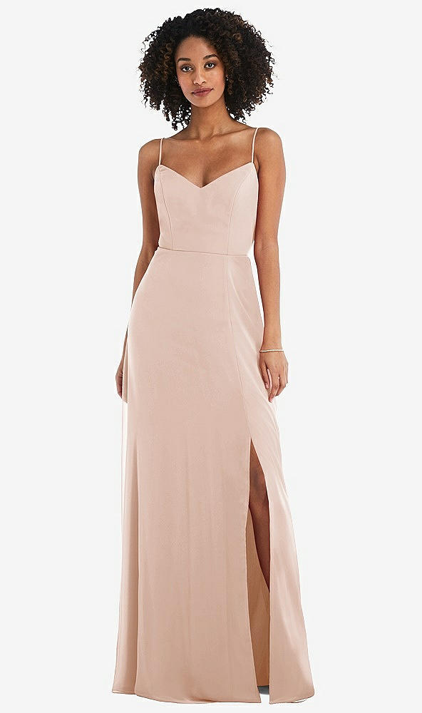 Front View - Cameo Tie-Back Cutout Maxi Dress with Front Slit