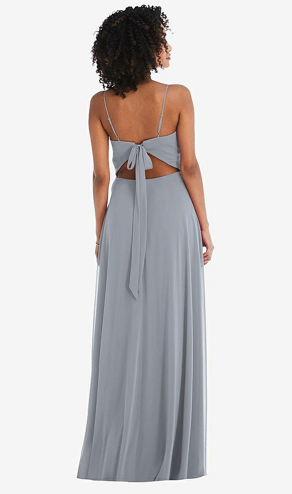 Back View - Platinum Tie-Back Cutout Maxi Dress with Front Slit