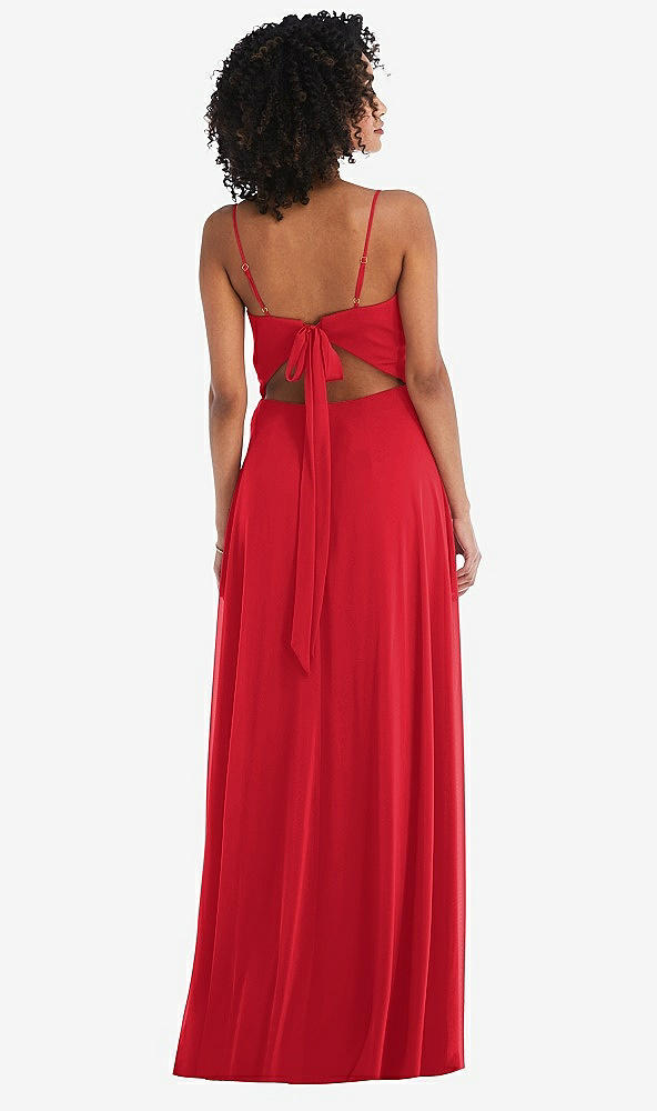 Back View - Parisian Red Tie-Back Cutout Maxi Dress with Front Slit