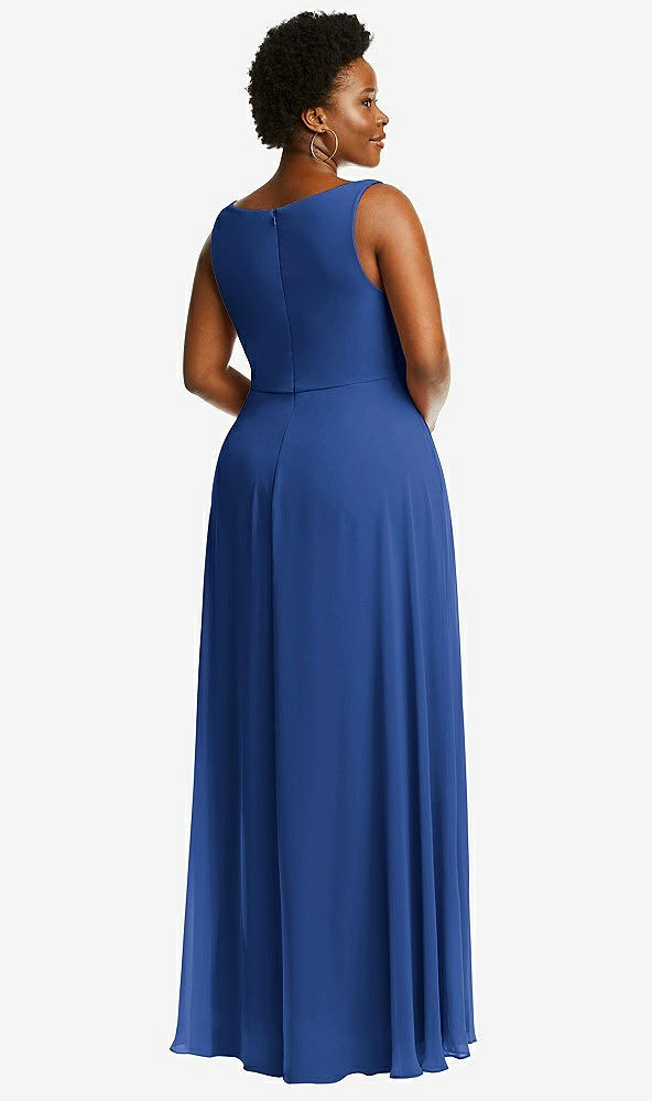 Back View - Classic Blue Deep V-Neck Chiffon Maxi Dress