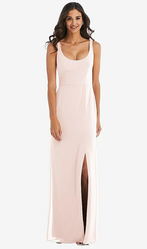 Front View - Blush Scoop Neck Open-Back Trumpet Gown