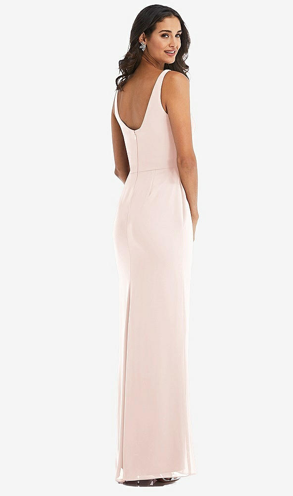 Back View - Blush Scoop Neck Open-Back Trumpet Gown