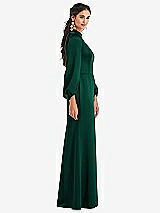 Side View Thumbnail - Hunter Green High Collar Puff Sleeve Trumpet Gown - Darby