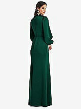 Rear View Thumbnail - Hunter Green High Collar Puff Sleeve Trumpet Gown - Darby