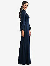 Side View Thumbnail - Midnight Navy High Collar Puff Sleeve Trumpet Gown - Darby