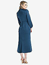 Rear View Thumbnail - Dusk Blue High Collar Puff Sleeve Midi Dress - Bronwyn