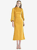 Front View Thumbnail - NYC Yellow High Collar Puff Sleeve Midi Dress - Bronwyn