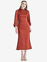 Front View Thumbnail - Amber Sunset High Collar Puff Sleeve Midi Dress - Bronwyn