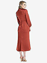 Rear View Thumbnail - Amber Sunset High Collar Puff Sleeve Midi Dress - Bronwyn