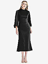 Front View Thumbnail - Black High Collar Puff Sleeve Midi Dress - Bronwyn